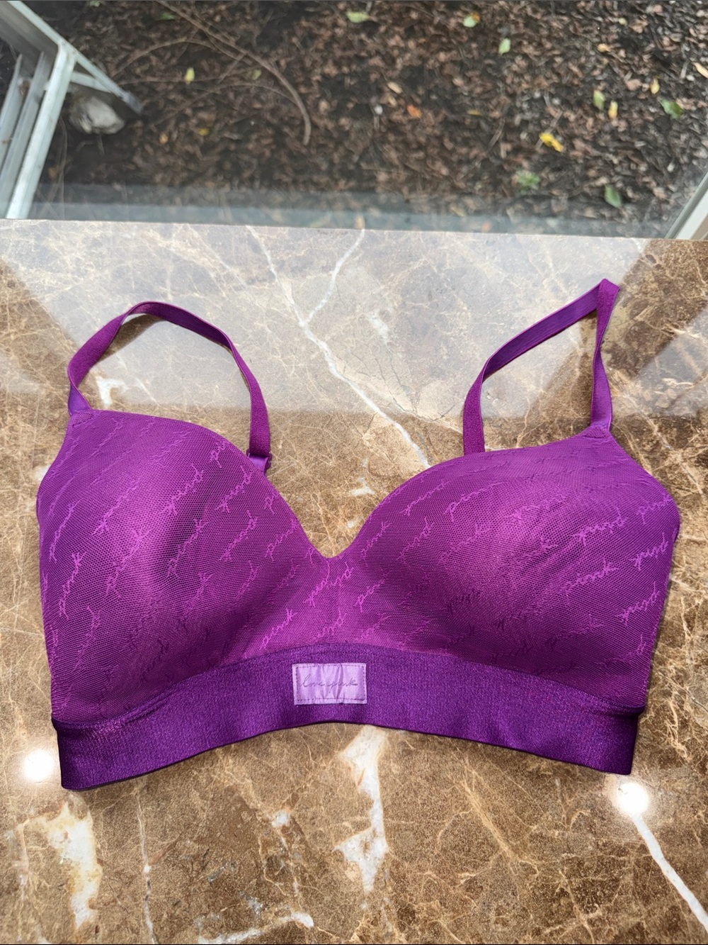 PINK Victoria's Secret Purple Wireless Molded Bra with Script Jacquard